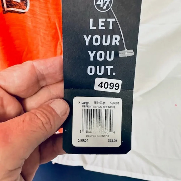 NEW 47 Brand Denver Bronchos T-Shirt Short Sleeve Graphic Print Orange Size XL - Picture 2 of 5